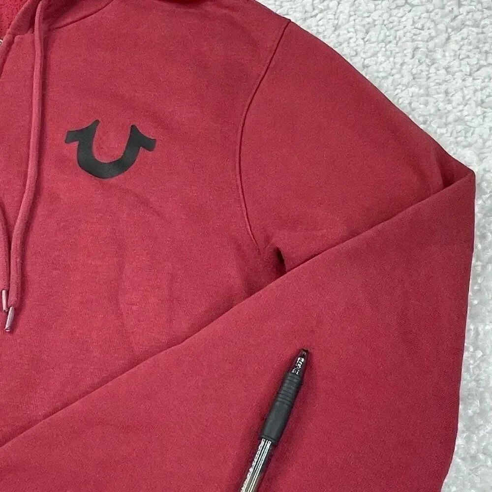 True Religion Red Dahlia Full Zip Up Hoodie Big Graphic Logo Buddha